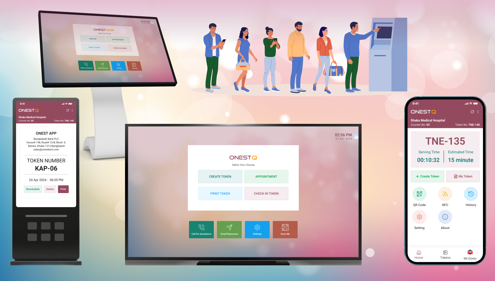 OnestQ : SAAS Queuee kiosk, User App, Counter App, Feedback App & Display